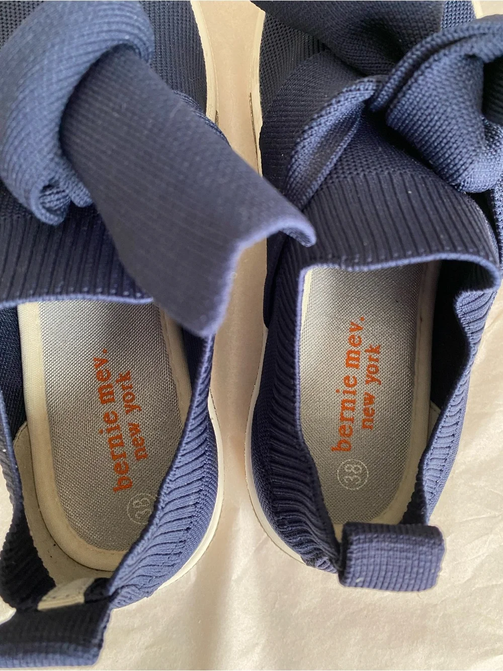bernie mev. Kids Navy Knit Bow Slip-On Sneakers EU size 38 US approx 7.5
